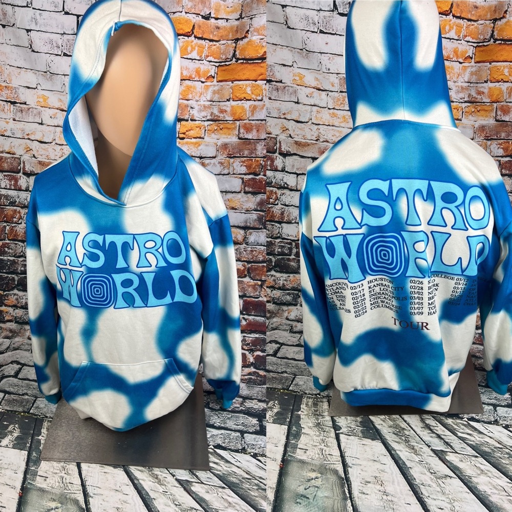 Astroworld Tie Dye Hoodie Blue White Travis Scott Tour Sweatshirt‎ Medium Tour